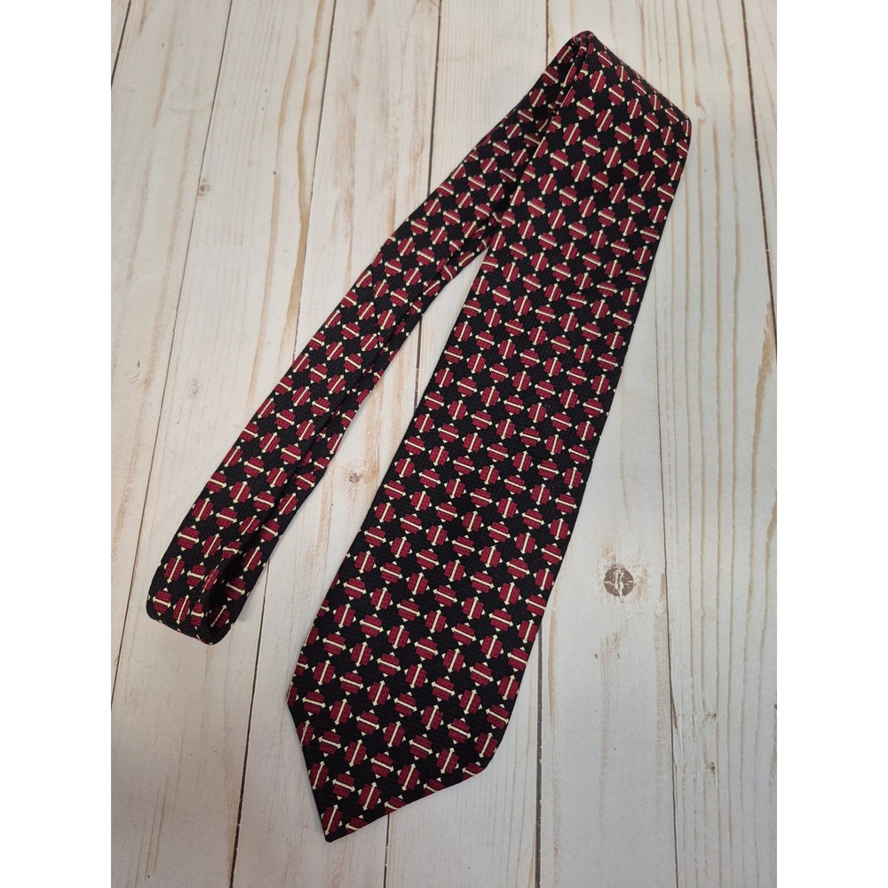 Henry Grethel Mens Silk Tie Black Red Geometric Italian Silk Necktie